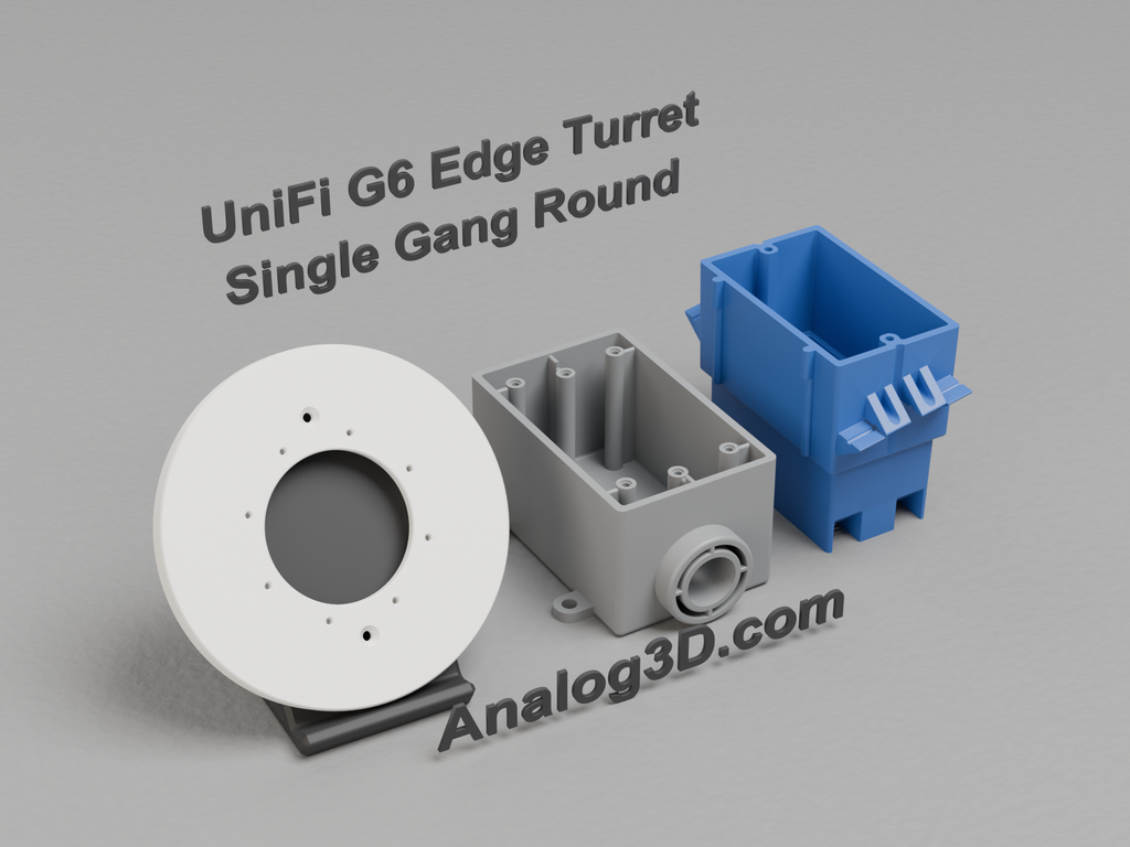 3D printed UVC-G6-Edge-Turret Single Gang Round adapter plate with single gang PVC junction boxes