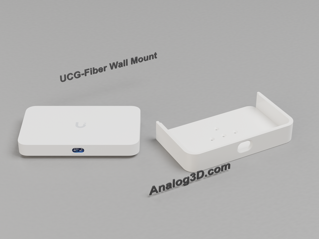 Ubiquiti UCG-Fiber next to its 3D printed wall mount cradle - White Polycarbonate