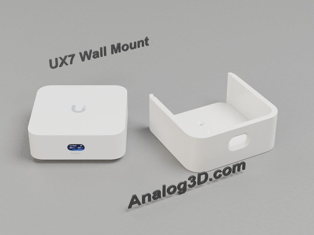 Ubiquiti UniFi Express 7 next to its 3D printed wall mount cradle - White PETG