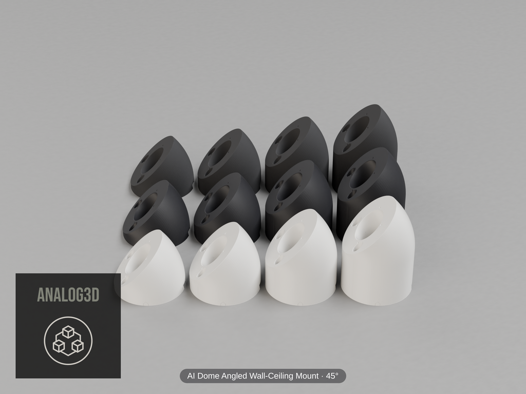 UVC-AI-Dome Angled Wall-Ceiling Mount — 45° — Short/Ex1/Ex2/Ex3 in white, carbon & black PETG