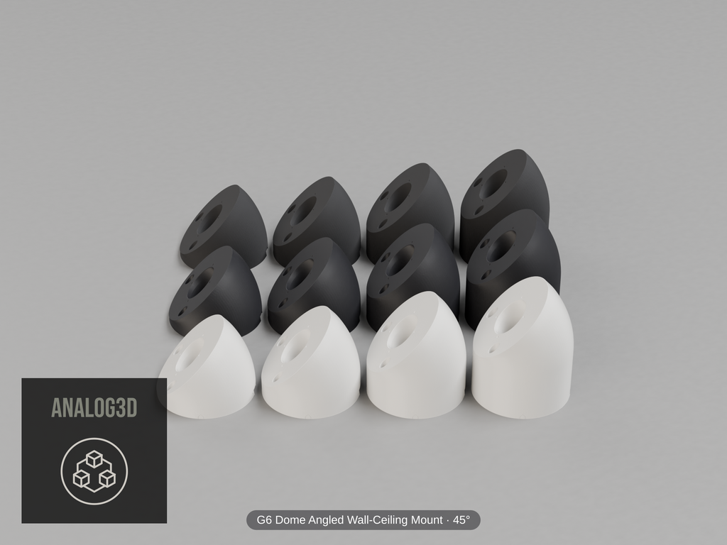UVC-G6-Dome Angled Wall-Ceiling Mount — 45° — Short/Ex1/Ex2/Ex3 in white, carbon & black PETG