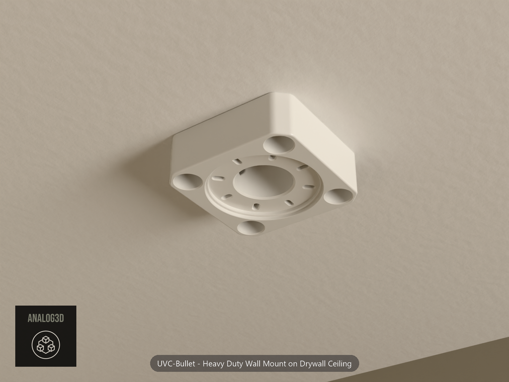 Heavy duty bullet camera mount fastened to a drywall ceiling with drywall screws