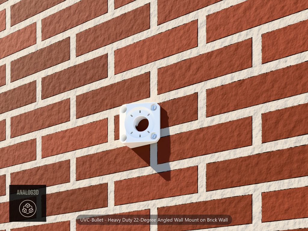 Heavy duty 22 degree angled bullet camera wall mount with tapcon anchors on a brick wall