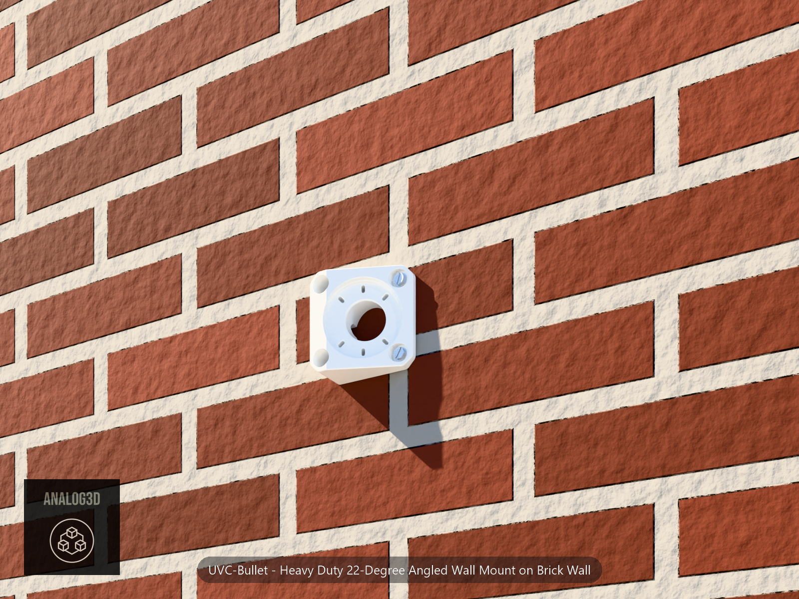 Heavy duty 22 degree angled bullet camera wall mount with tapcon anchors on a brick wall