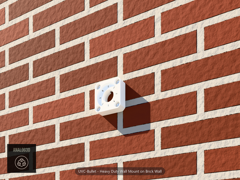 Heavy duty bullet camera wall mount with tapcon anchors on a brick wall