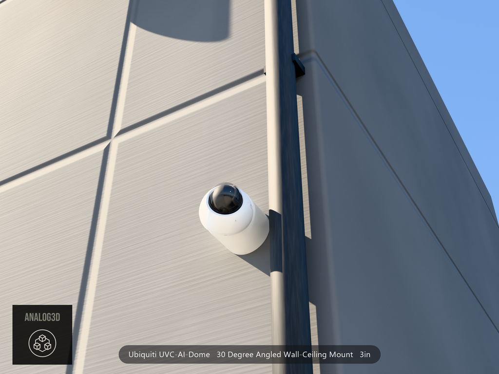 UVC-AI-Dome 30 degree angled wall-ceiling mount (3in ext3) clearing a drain pipe on concrete