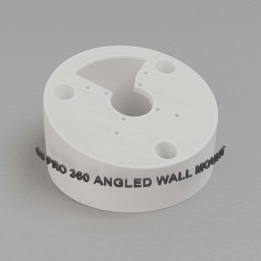 360 turntable of the printed UniFi G6 Pro 360 angled wall-ceiling mount, camera face up, White PETG
