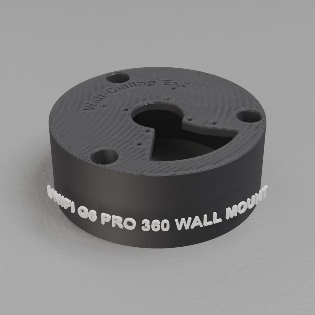 360 turntable of the printed UniFi G6 Pro 360 wall-ceiling mount, camera face up, Black PETG