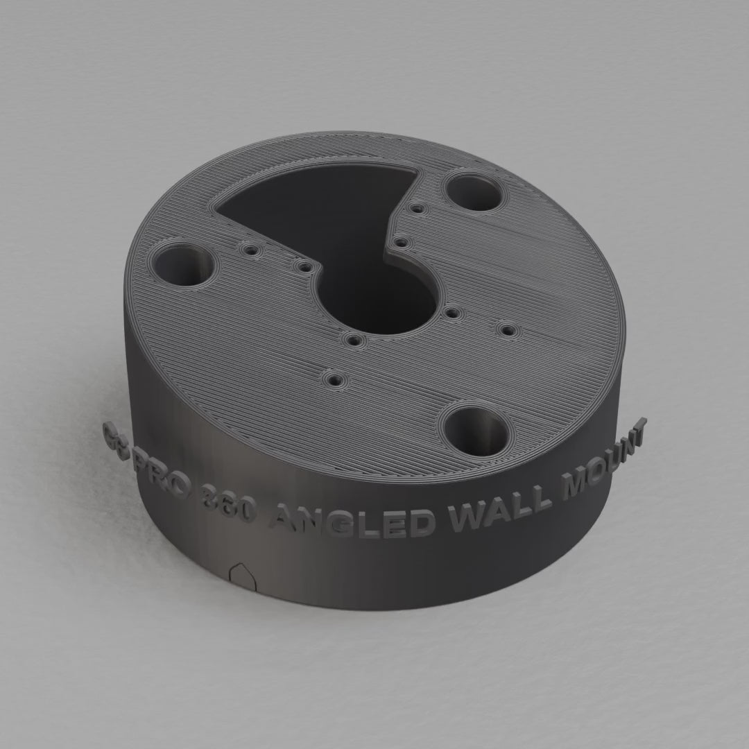 360 turntable of the printed UniFi G6 Pro 360 angled wall-ceiling mount, camera face up, Black PETG
