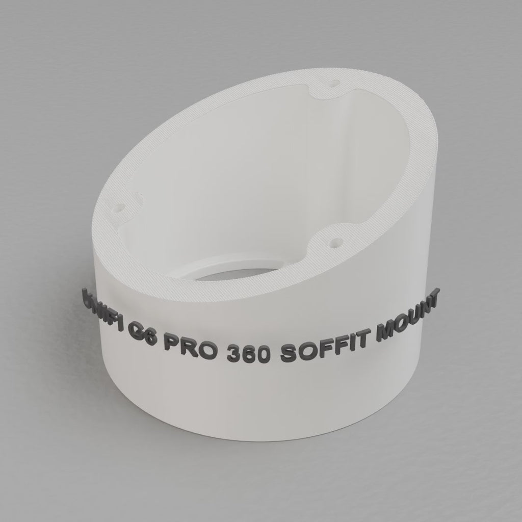 360 turntable of the printed UniFi G6 Pro 360 angled soffit mount, White PETG