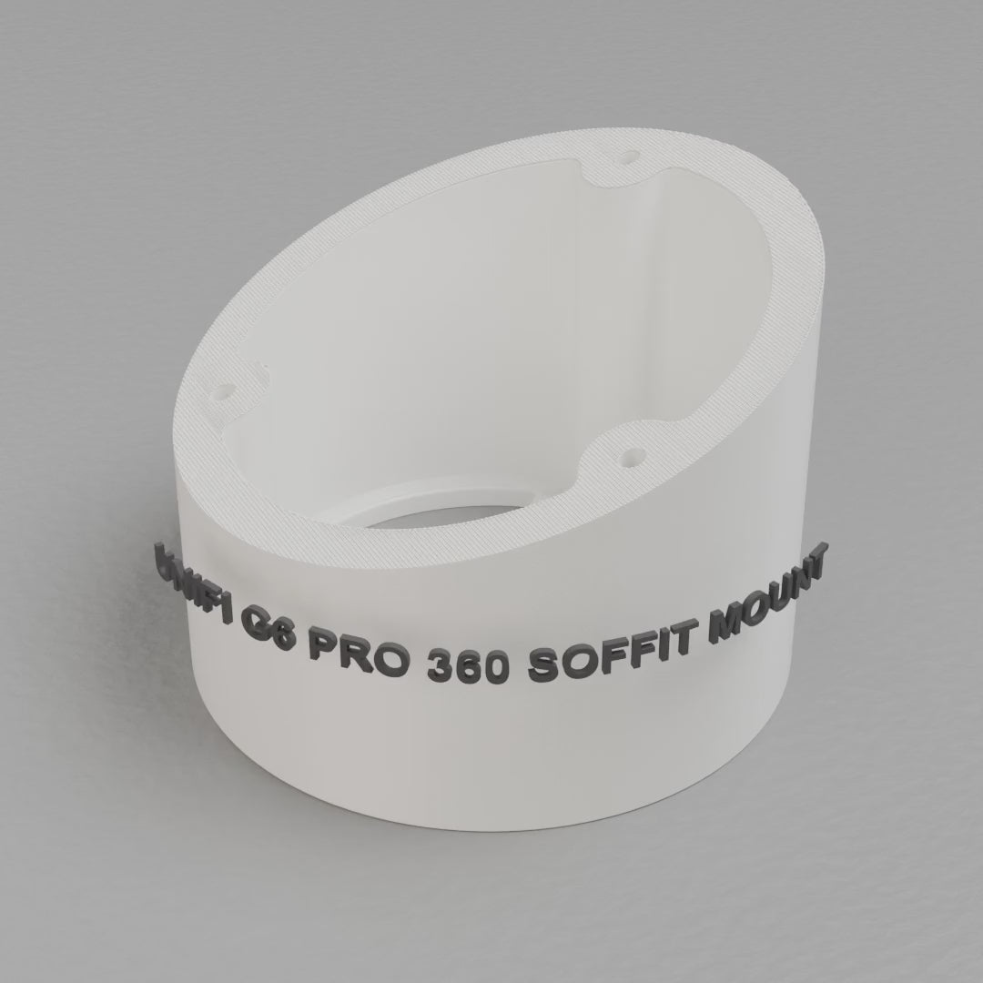 360 turntable of the printed UniFi G6 Pro 360 angled soffit mount, White PETG