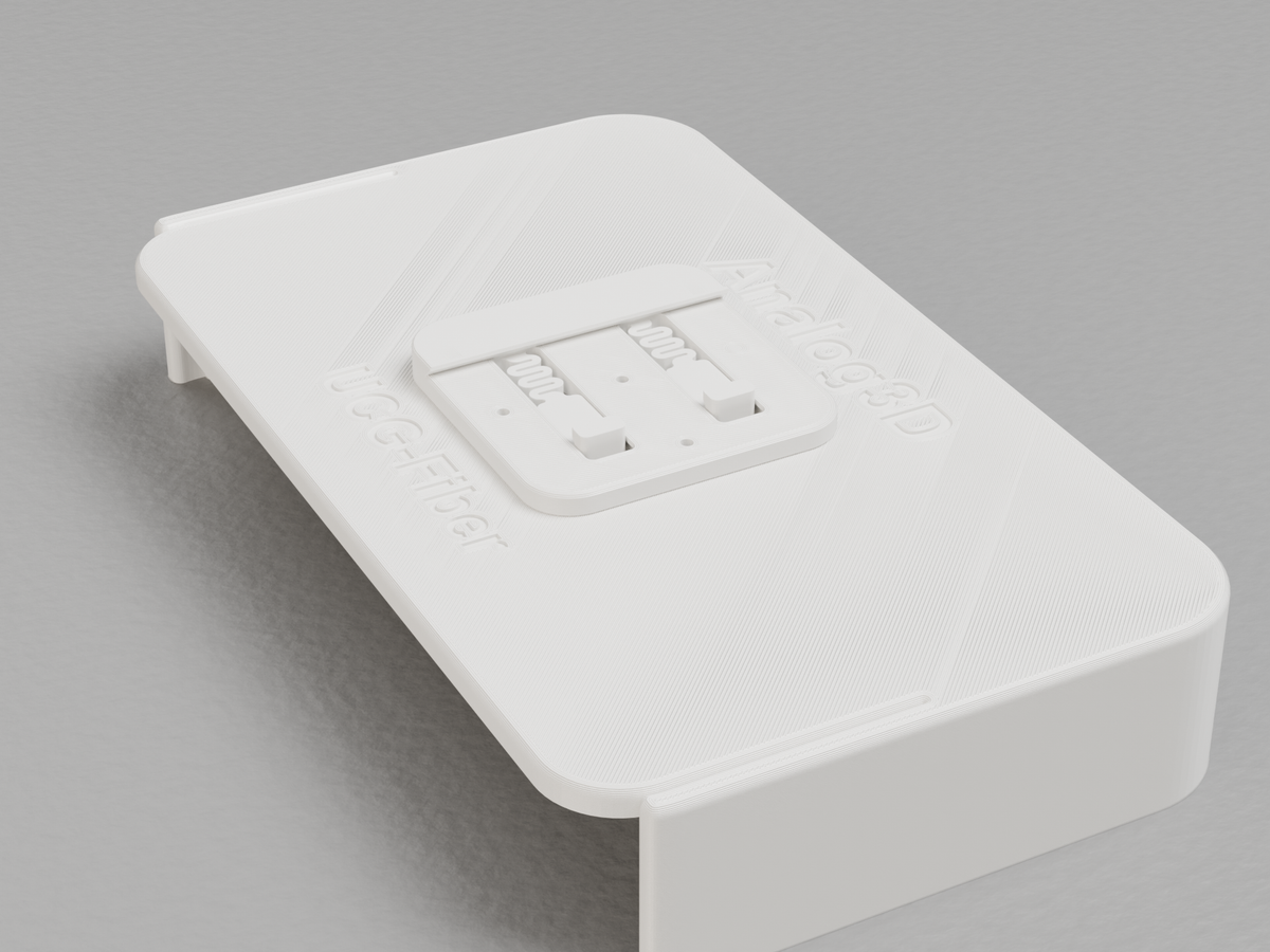 UCG-Fiber DIN rail mount: cradle with the 50 x 50 mm DIN rail adapter and four stainless screws - White Polycarbonate
