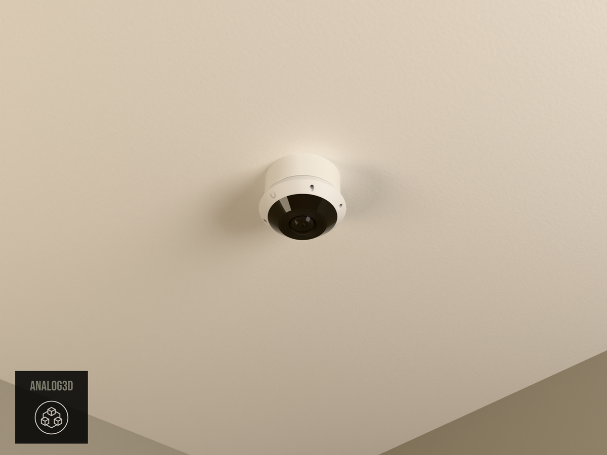 UniFi G6 Pro 360 wall-ceiling mount installed on a drywall ceiling, White PETG