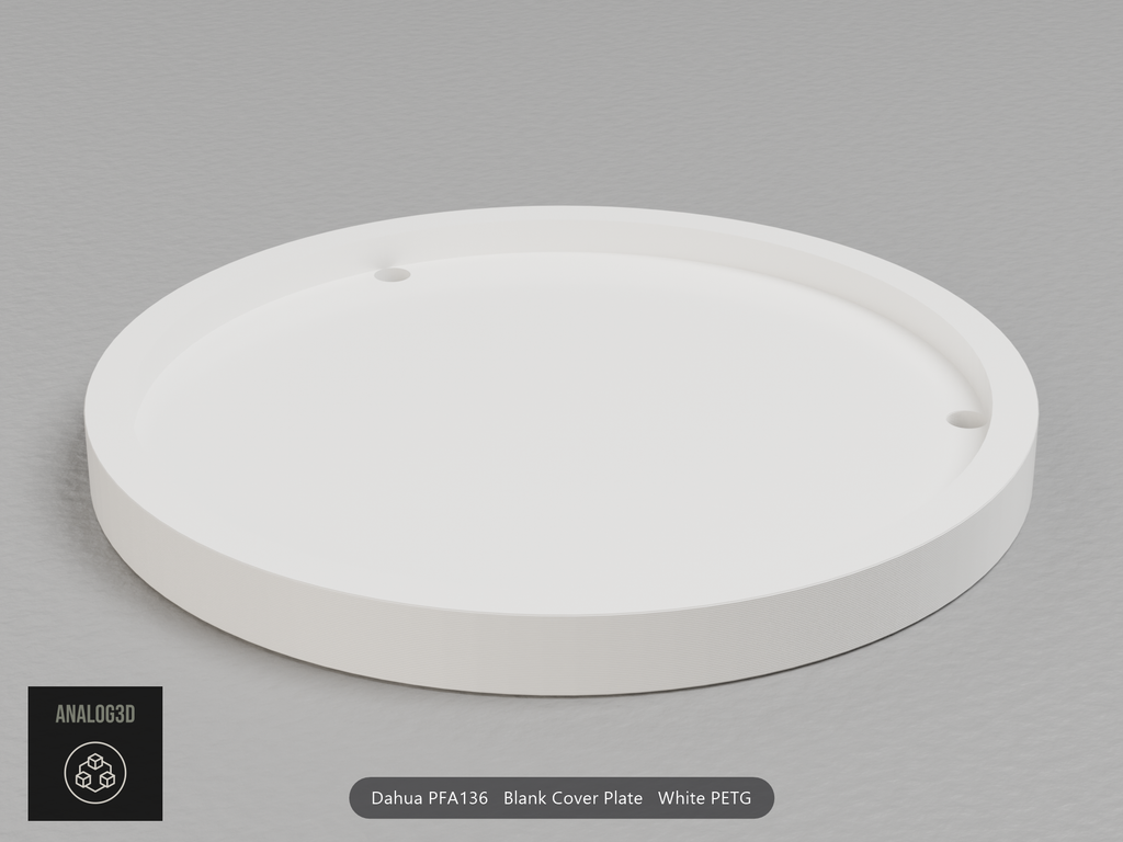 White PETG Dahua PFA136 blank cover plate, box side with the three countersunk holes