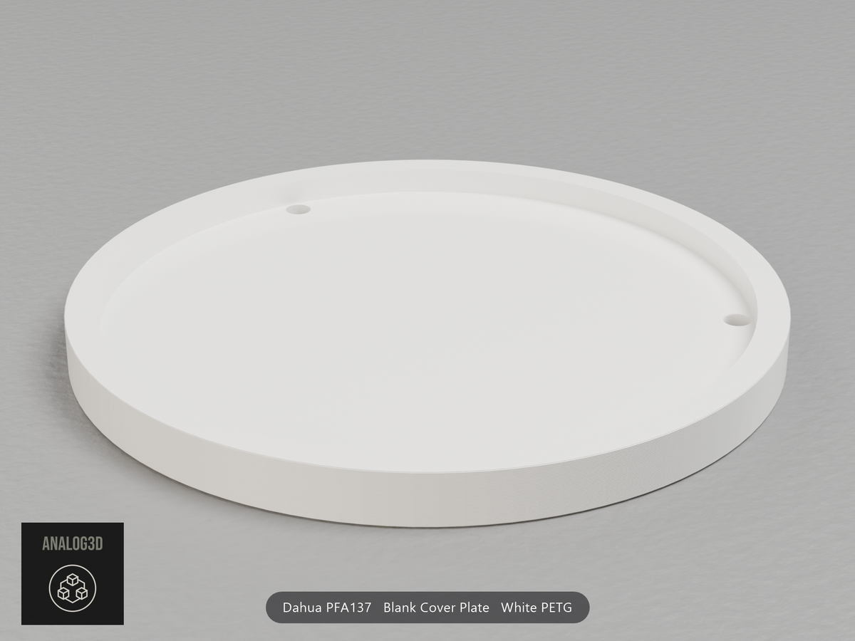 White PETG Dahua PFA137 blank cover plate, box side with the three countersunk holes