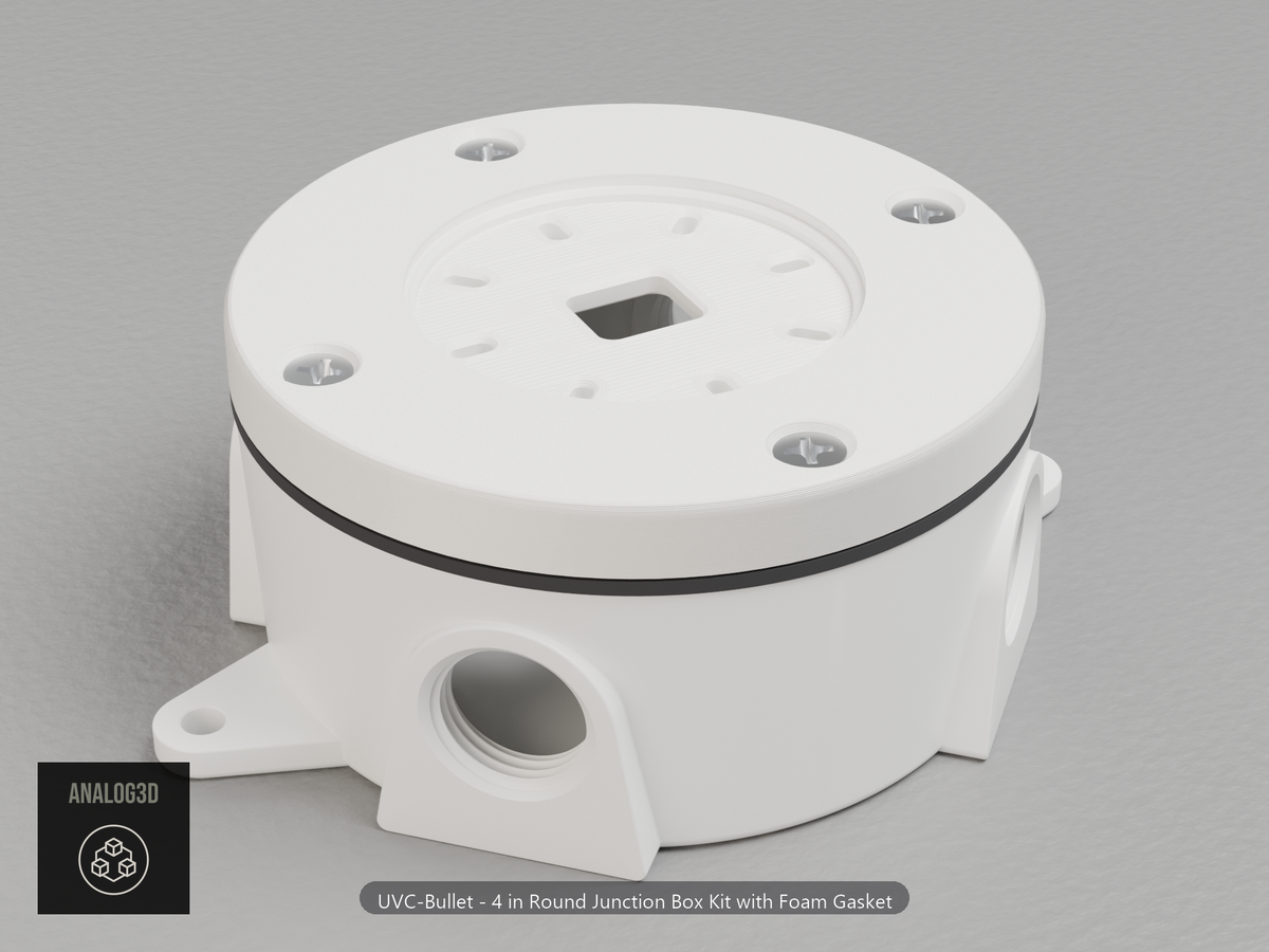 UVC-Bullet 4 in round junction box kit assembled with foam gasket and screws