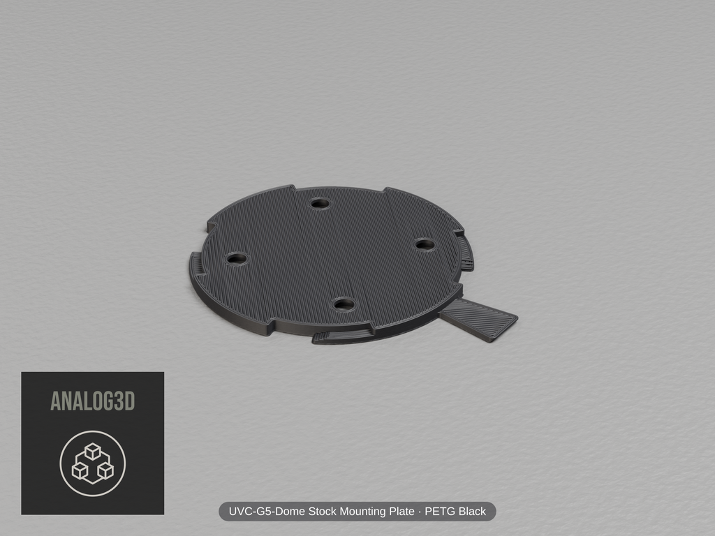 uvc-g5-dome-baseplate — black PETG product render