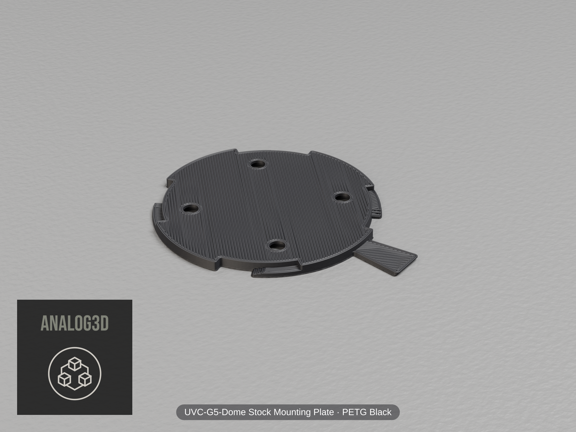 uvc-g5-dome-baseplate — black PETG product render