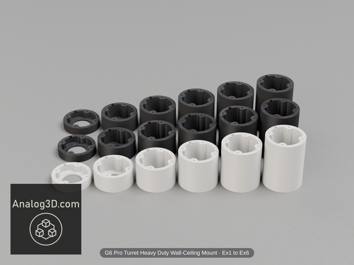 UVC-G6-Pro-Turret Heavy Duty Wall-Ceiling Mount — Ex1/Ex2/Ex3/Ex4/Ex5/Ex6 in white, black & carbon PETG